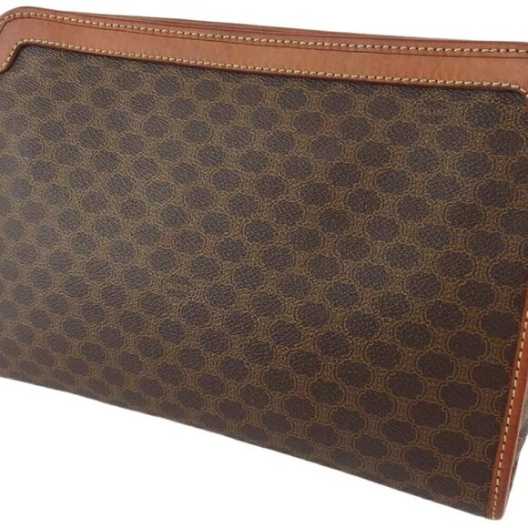 CELINE Clutch Bag Macadam Beige PVC ?~ Leather Authentic - Picture 2 of 10